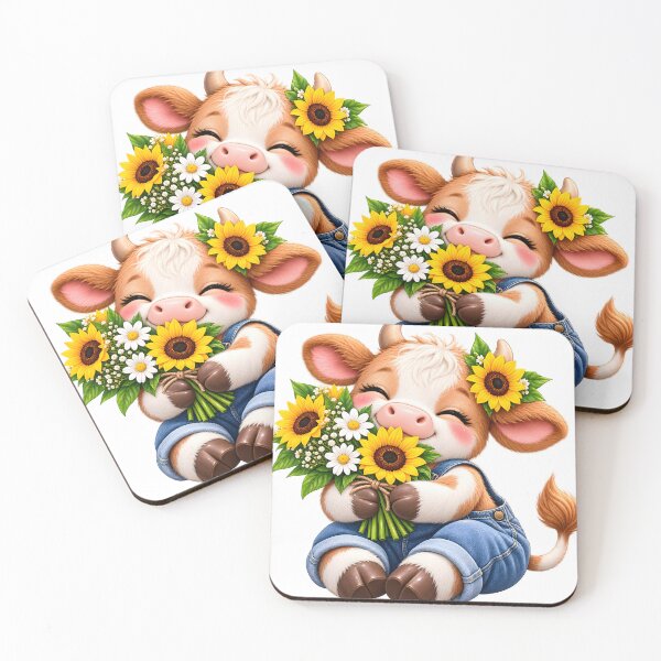 Item preview, Cute Cow with Sunflower Bouquet designed and sold by TinyWeird.