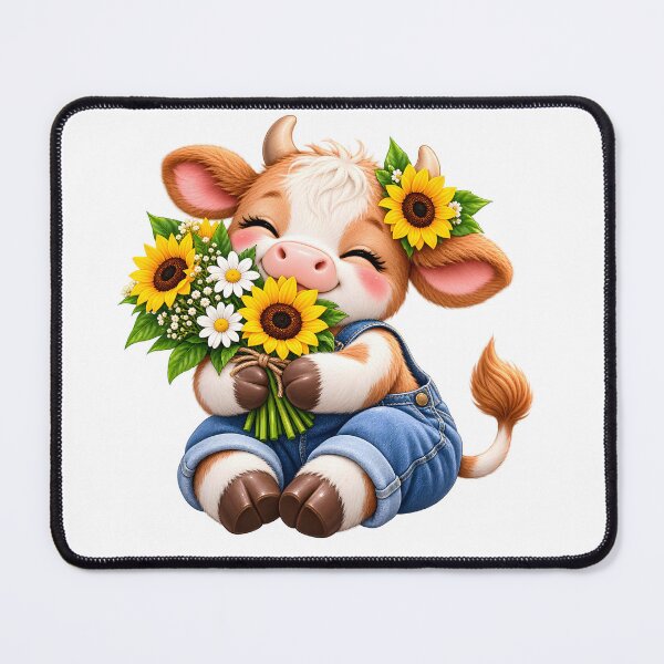 Item preview, Cute Cow with Sunflower Bouquet designed and sold by TinyWeird.