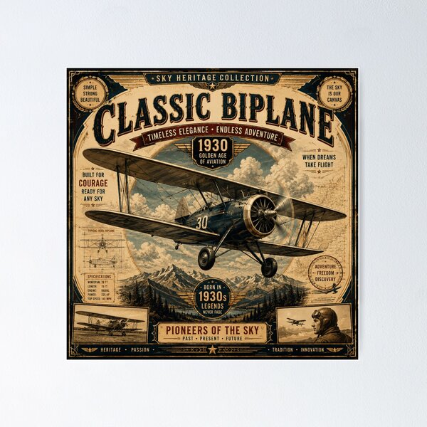 Item preview, Classic Biplane 1930 Vintage Aviation designed and sold by Nebur2021.