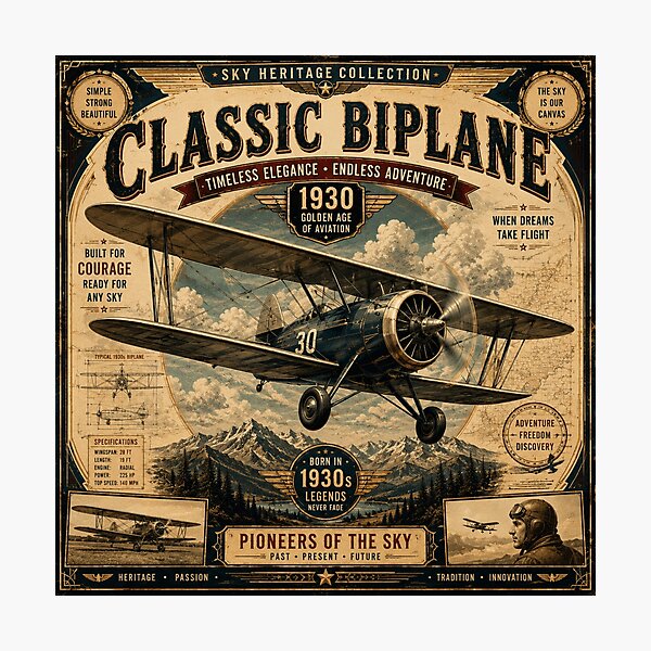 Item preview, Classic Biplane 1930 Vintage Aviation designed and sold by Nebur2021.