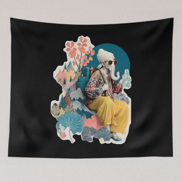 Item preview, Cool Seated Hiking Elephant Backpacking Mountain Papercut Art designed and sold by PANNARUK THAILAND.
