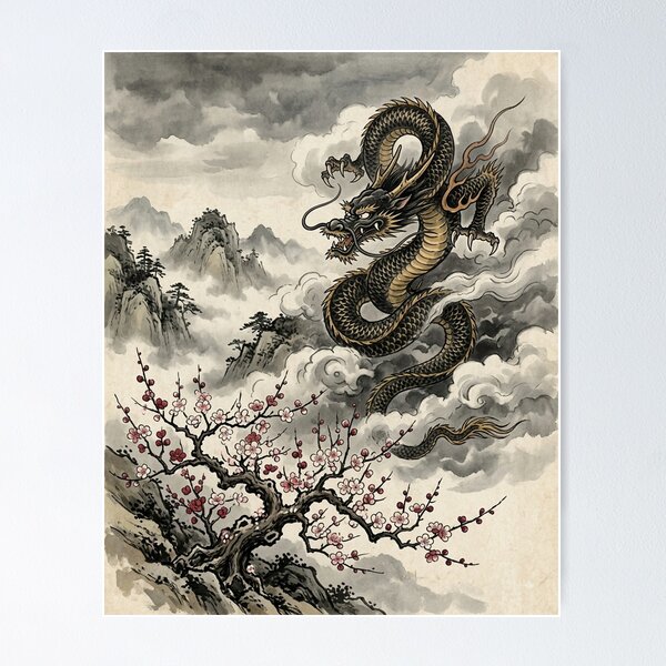 Item preview, Rising Dragon and Plum Blossom Japanese Art designed and sold by iris-festival.