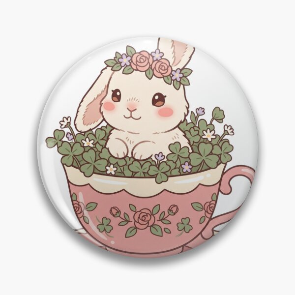 Item preview, Cute Kawaii Bunny in Teacup Flower Crown designed and sold by NeonNerd Studio.