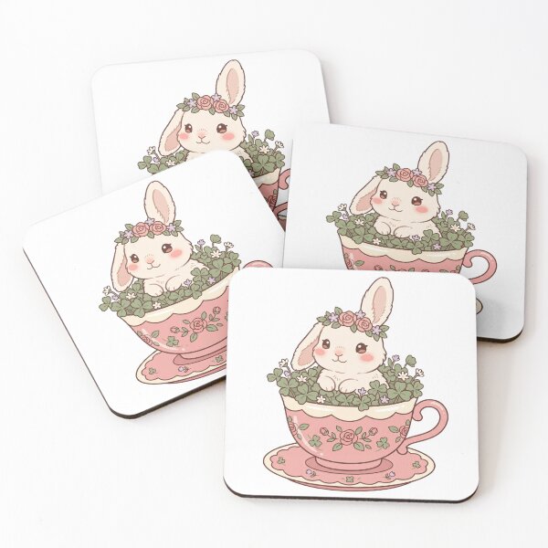 Item preview, Cute Kawaii Bunny in Teacup Flower Crown designed and sold by NeonNerd Studio.