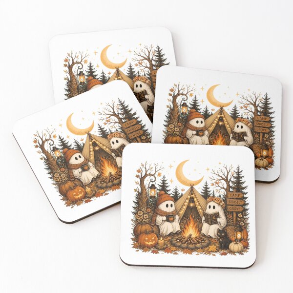 Item preview, Cute Halloween Ghost Camping Cozy Night Moon Campfire designed and sold by n-scott-shop.