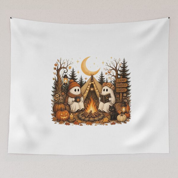 Item preview, Cute Halloween Ghost Camping Cozy Night Moon Campfire designed and sold by n-scott-shop.