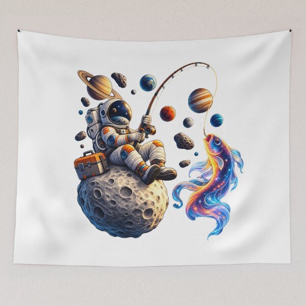 Item preview, Cosmic Space Fishing Astronaut – Retro Sci-Fi Cosmic Fish designed and sold by builtforyou.
