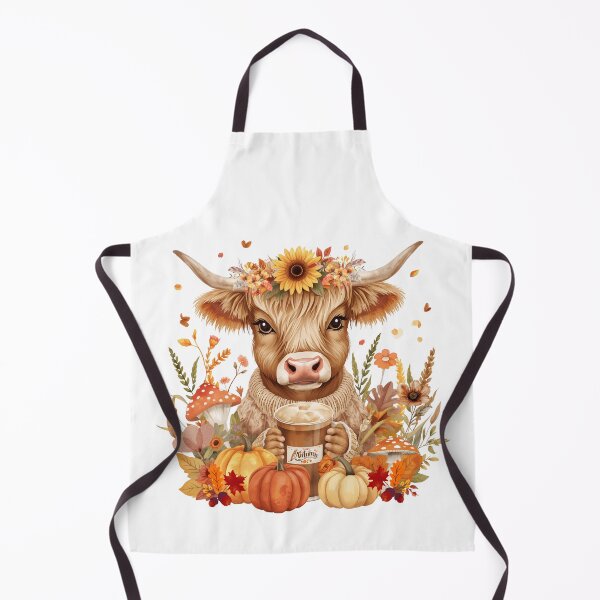 Item preview, Cute Highland Cow Drinking Pumpkin Spice Coffee with Autumn Floral Crown and Pumpkins designed and sold by VibranPalette.