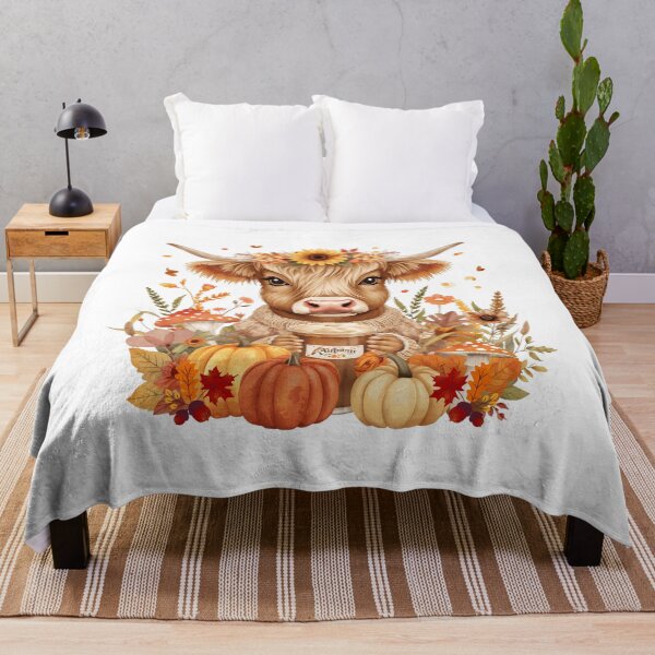 Item preview, Cute Highland Cow Drinking Pumpkin Spice Coffee with Autumn Floral Crown and Pumpkins designed and sold by VibranPalette.