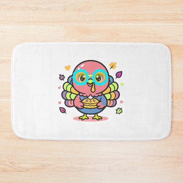 Item preview, Cute Cartoon Turkey with Sunglasses and Pumpkin Pie Holding Autumn Leaves Graphic designed and sold by VibranPalette.