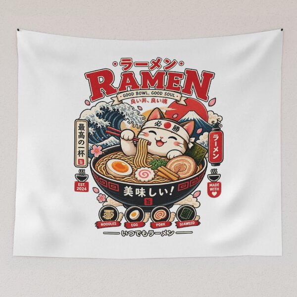 Item preview, Japanese Ramen Maneki Neko – Cute Retro Japan Noodle Bowl designed and sold by edikartt.