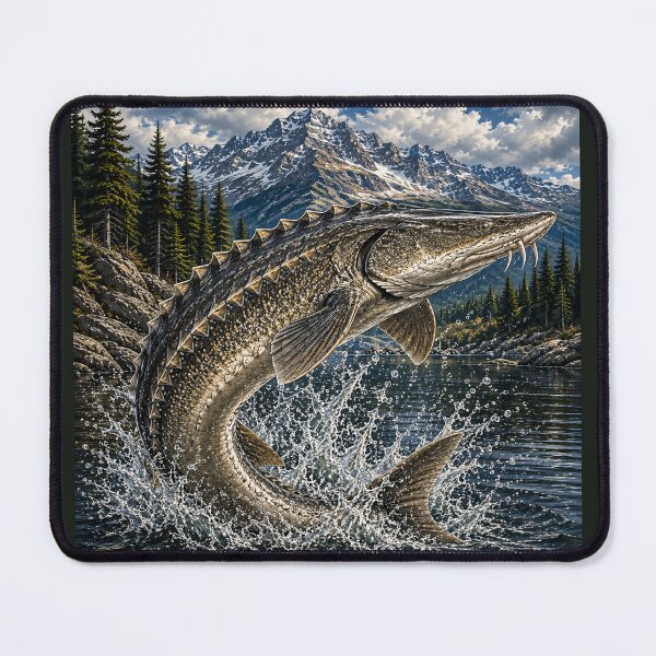 Item preview, Lake Sturgeon Fishing – Trophy Sturgeon Wilderness Illustration designed and sold by Northbound Trail.