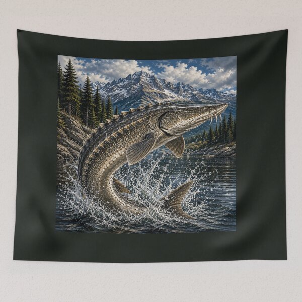 Item preview, Lake Sturgeon Fishing – Trophy Sturgeon Wilderness Illustration designed and sold by Northbound Trail.