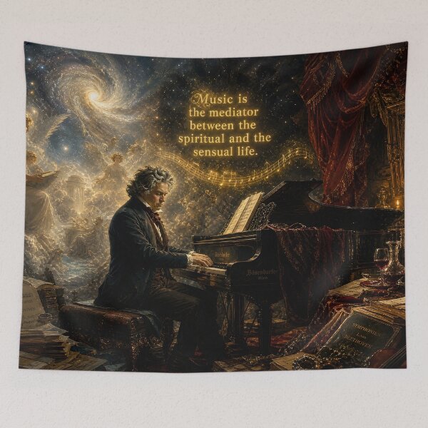 Item preview, Beethoven Quote: Music is the mediator between the spiritual and the sensual life - Dark Academia Classical Music Philosophical Art designed and sold by DoReMiStudio.