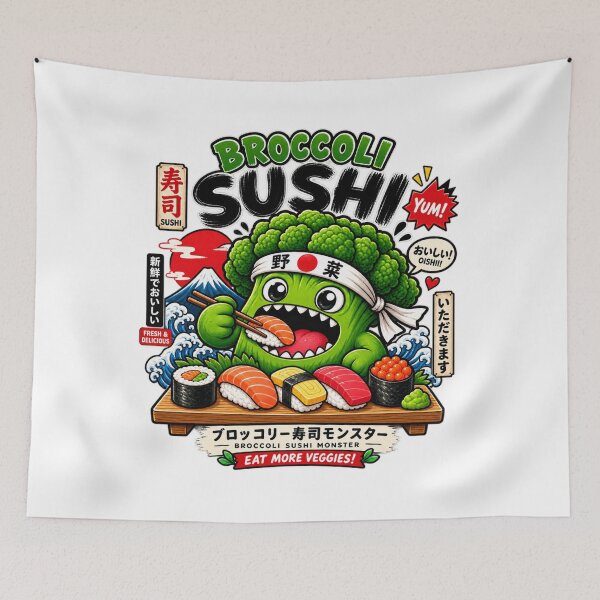 Item preview, Broccoli Sushi Monster – Cute Japanese Sushi Food Monster designed and sold by edikartt.
