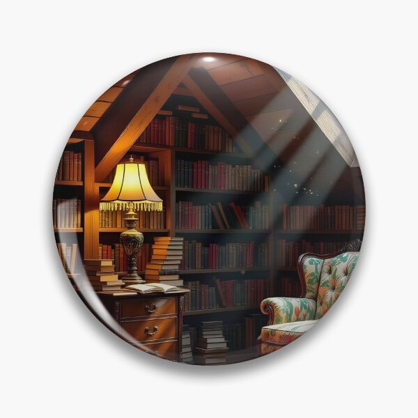 Item preview, A Cozy Book-filled Attic Room Bathed in The warm Glow  designed and sold by Wiss2Arts.