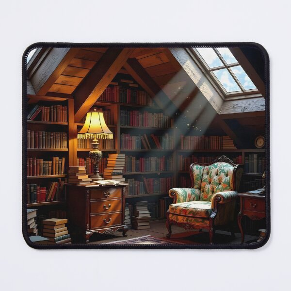 Item preview, A Cozy Book-filled Attic Room Bathed in The warm Glow  designed and sold by Wiss2Arts.
