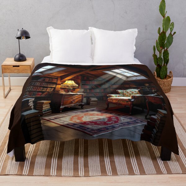 Item preview, A Cozy Book-filled Attic Room Bathed in The warm Glow designed and sold by Wiss2Arts.