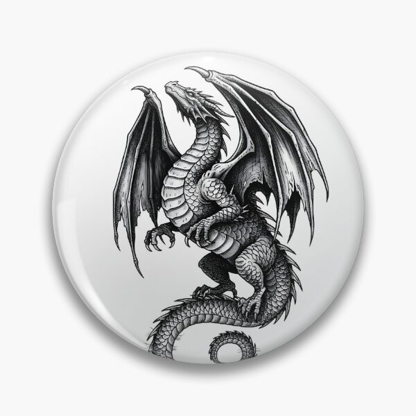 Item preview, Monochrome Dragon Fantasy Art | Black & White Mythical Dragon Illustration designed and sold by DragonSerpent Ink.
