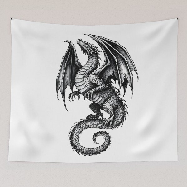 Item preview, Monochrome Dragon Fantasy Art | Black & White Mythical Dragon Illustration designed and sold by DragonSerpent Ink.
