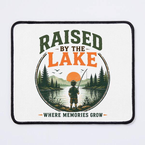 Item preview, Raised By The Lake Sunset Fishing Mountain View designed and sold by Colorful Designs.