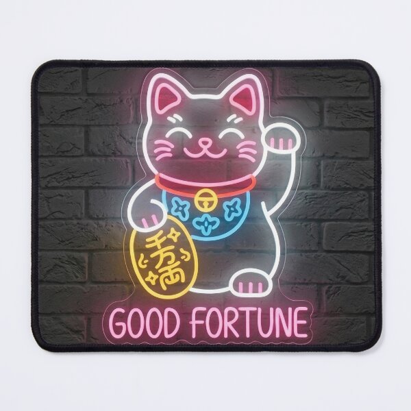 Item preview, Neon Lucky Cat – Good Fortune & Prosperity, Kawaii & Cute cat lover gift, maneki neko, kawaii lucky cat, lucky cat decor, Asian inspired art designed and sold by MoqunaDesign.