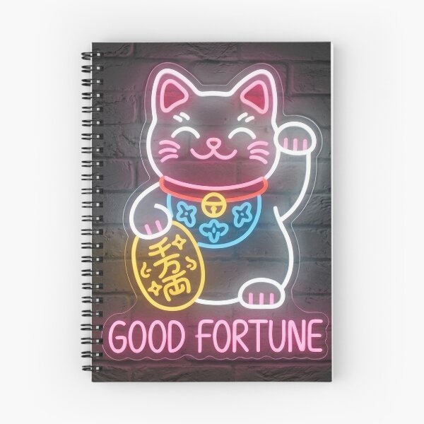 Item preview, Neon Lucky Cat – Good Fortune & Prosperity, Kawaii & Cute cat lover gift, maneki neko, kawaii lucky cat, lucky cat decor, Asian inspired art designed and sold by MoqunaDesign.