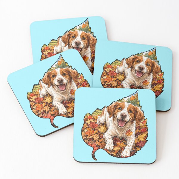 Item preview, Fall Britanny Spaniel Playing In Autumn Leaves designed and sold by Lion and Lamb Design.