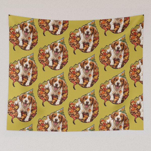 Item preview, Fall Britanny Spaniel Playing In Autumn Leaves designed and sold by Lion and Lamb Design.