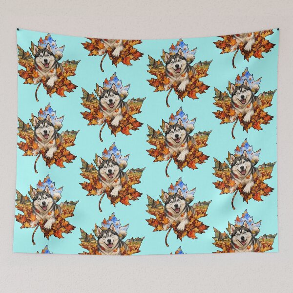 Item preview, Fall Siberian Husky Playing In Autumn Leaves designed and sold by Lion and Lamb Design.