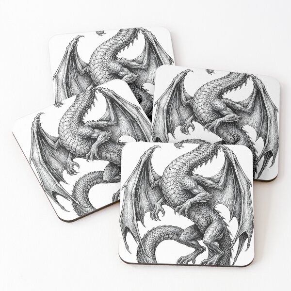 Item preview, Intricate Dragon Engraving | Black & White Fantasy Dragon Illustration designed and sold by DragonSerpent Ink.