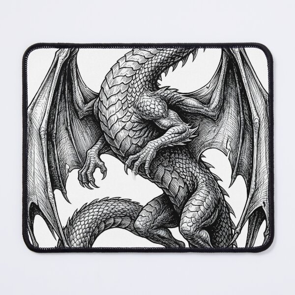Item preview, Intricate Dragon Engraving | Black & White Fantasy Dragon Illustration designed and sold by DragonSerpent Ink.
