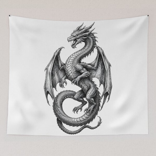 Item preview, Intricate Dragon Engraving | Black & White Fantasy Dragon Illustration designed and sold by DragonSerpent Ink.