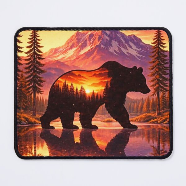 Item preview, Rustic Double Exposure Bear Silhouette Mountain Landscape designed and sold by INKRebelGraphic.