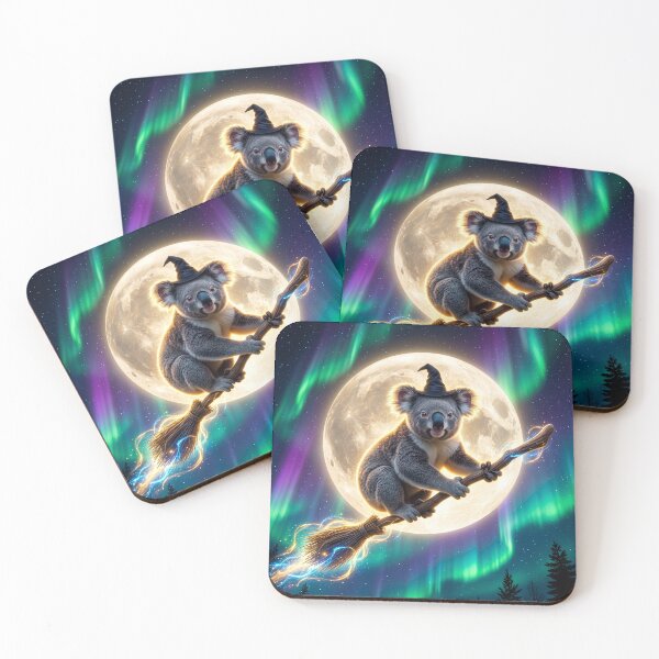 Item preview, Koala Witch Rides Her Broom Under Full Moon designed and sold by Tridentulus.