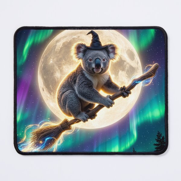 Item preview, Koala Witch Rides Her Broom Under Full Moon designed and sold by Tridentulus.