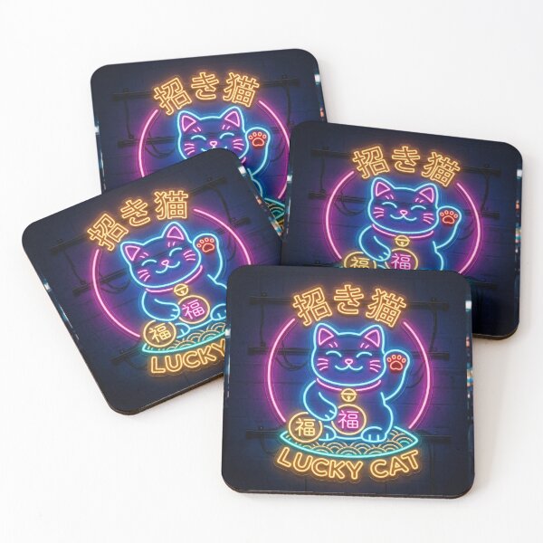 Item preview, Neon Lucky Cat – Japanese Street Maneki Neko designed and sold by MoqunaDesign.
