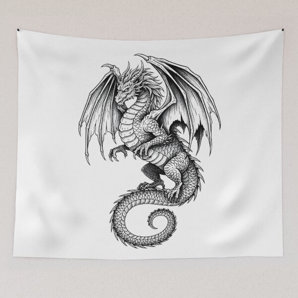 Item preview, Majestic Dragon Engraving | Hand Drawn Fantasy Dragon Illustration designed and sold by DragonSerpent Ink.
