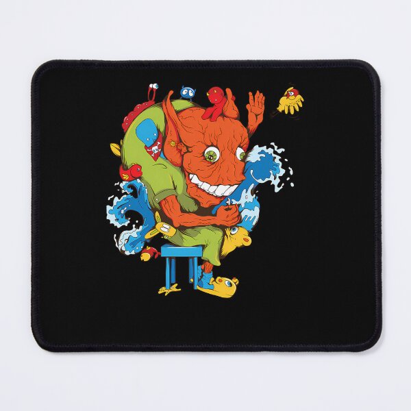 Item preview, Orange Creature Sitting On Blue Stool Surrounded By Ocean Waves designed and sold by Jiberale.