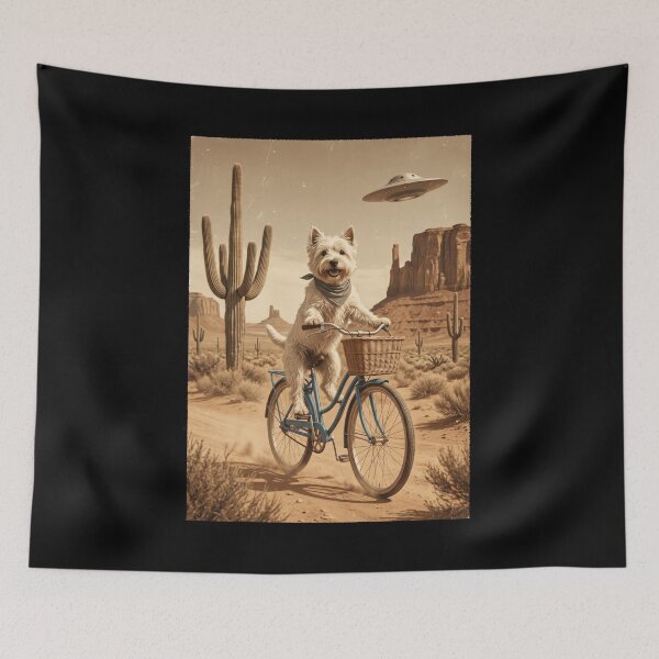 Item preview, West Highland White Terrier Riding Bike Wild West Western UFO Dog Lover designed and sold by dian-rody-crest.