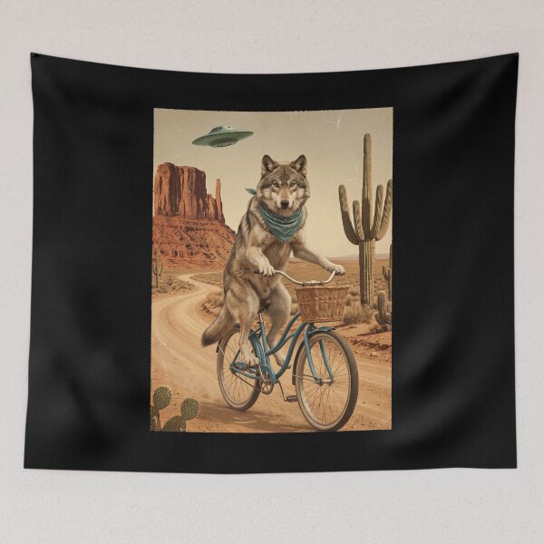 Item preview, Wolf Riding Bike Wild West Western UFO Animal Lover designed and sold by dian-rody-crest.