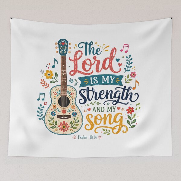 Item preview, Christian Inspirational Quote, The Lord Is My Strength and My Song Christian Guitar designed and sold by graphic-genie.