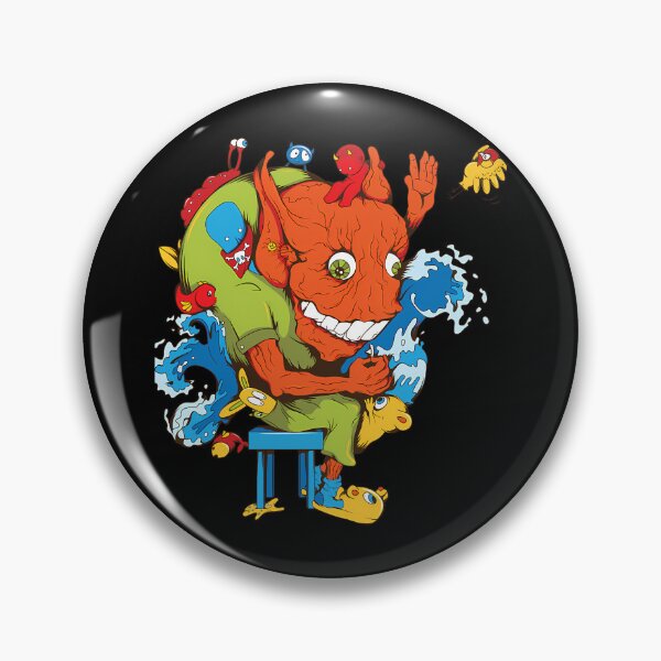 Item preview, Orange Monster Sitting On Blue Stool Among Ocean Waves designed and sold by KingdomTwelve.