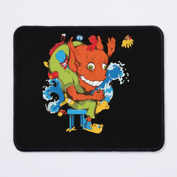 Item preview, Orange Monster Sitting On Blue Stool Among Ocean Waves designed and sold by KingdomTwelve.