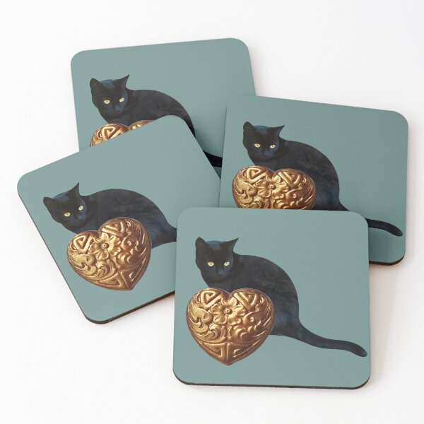 Item preview, Black Cat Gold Heart designed and sold by catsclips.