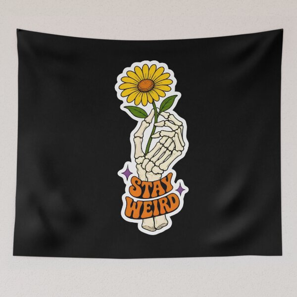 Item preview, Stay Weird Skeleton Hand Yellow Daisy Flower Retro Sticker designed and sold by FestivityFinds.