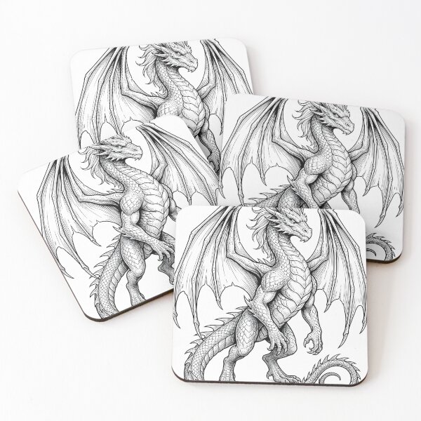 Item preview, Guardian Dragon Engraving | Majestic Black & White Fantasy Dragon Art designed and sold by DragonSerpent Ink.