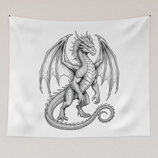 Item preview, Guardian Dragon Engraving | Majestic Black & White Fantasy Dragon Art designed and sold by DragonSerpent Ink.