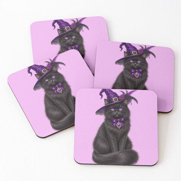 Item preview, Mystic Black Cat Witch in Purple Hat designed and sold by med-lavender-ee.