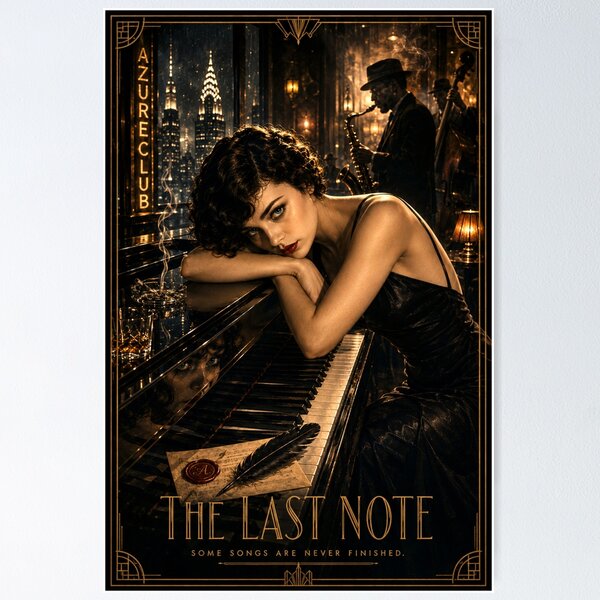 Item preview, The Last Note – Art Deco Film Noir Jazz Poster designed and sold by Sanctum Icons.